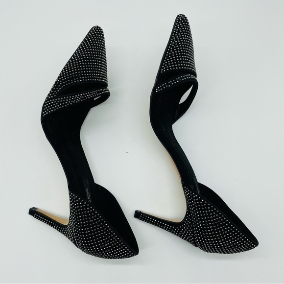 Zara Black Velvet Studded Cutout Heels, Sz EU 39 - Picture 6 of 12